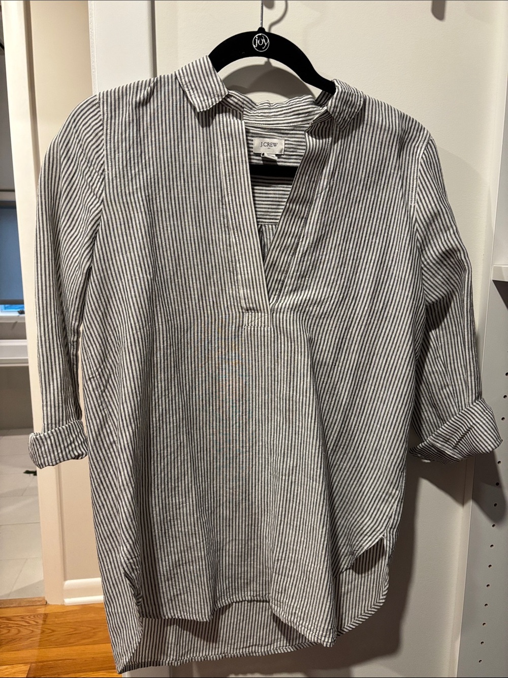 J. Crew Women’s Navy and White Thin-Striped Button-Down Shirt